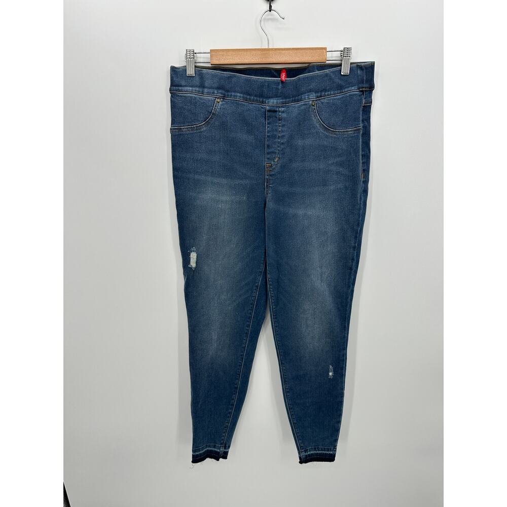 Spanx‎ Womens XL Distressed Skinny Ankle Jeans Dark Wash Pull On Jeggings L7